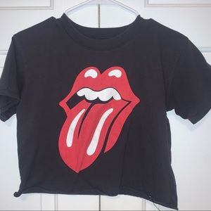 Black crop top with Rolling Stones logo